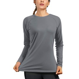 isnowood Womens Long Sleeve Rash Guard, UV UPF 50+ Sun Protection Shirts, Quick Dry Lightweight Tops for Swimming Workout Hiking Running Gray