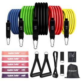 WIKDAY Exercise Resistance Bands with Handles for Working Out, 10-150 Lbs Workout Bands Pink Purple Loop Bands Set with Door Anchor for Physical Therapy, Yoga, Pilates