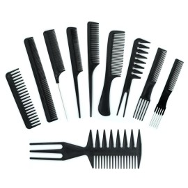 10Pcs Comb Set for Hair Styling, Hair Stylist Professional Styling Comb Set for Women Men (Black)