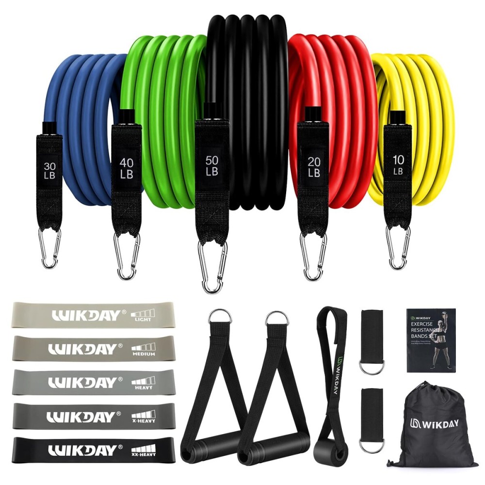 WIKDAY Exercise Resistance Bands with Handles for Working Out, 10-150 Lbs Workout Bands Black Loop Bands Set with Door Anchor for Physical Therapy, Yoga, Pilates