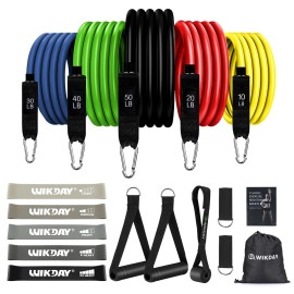 WIKDAY Exercise Resistance Bands with Handles for Working Out, 10-150 Lbs Workout Bands Black Loop Bands Set with Door Anchor for Physical Therapy, Yoga, Pilates