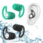 Swimming Ear Plugs Waterproof Earplugs - 2 Pairs Silicone Swim Ear Plugs for Adult Kids, Water Sports Earplugs for Showering, Bathing, Surfing - Keep Ear Water Out (Green, Black)