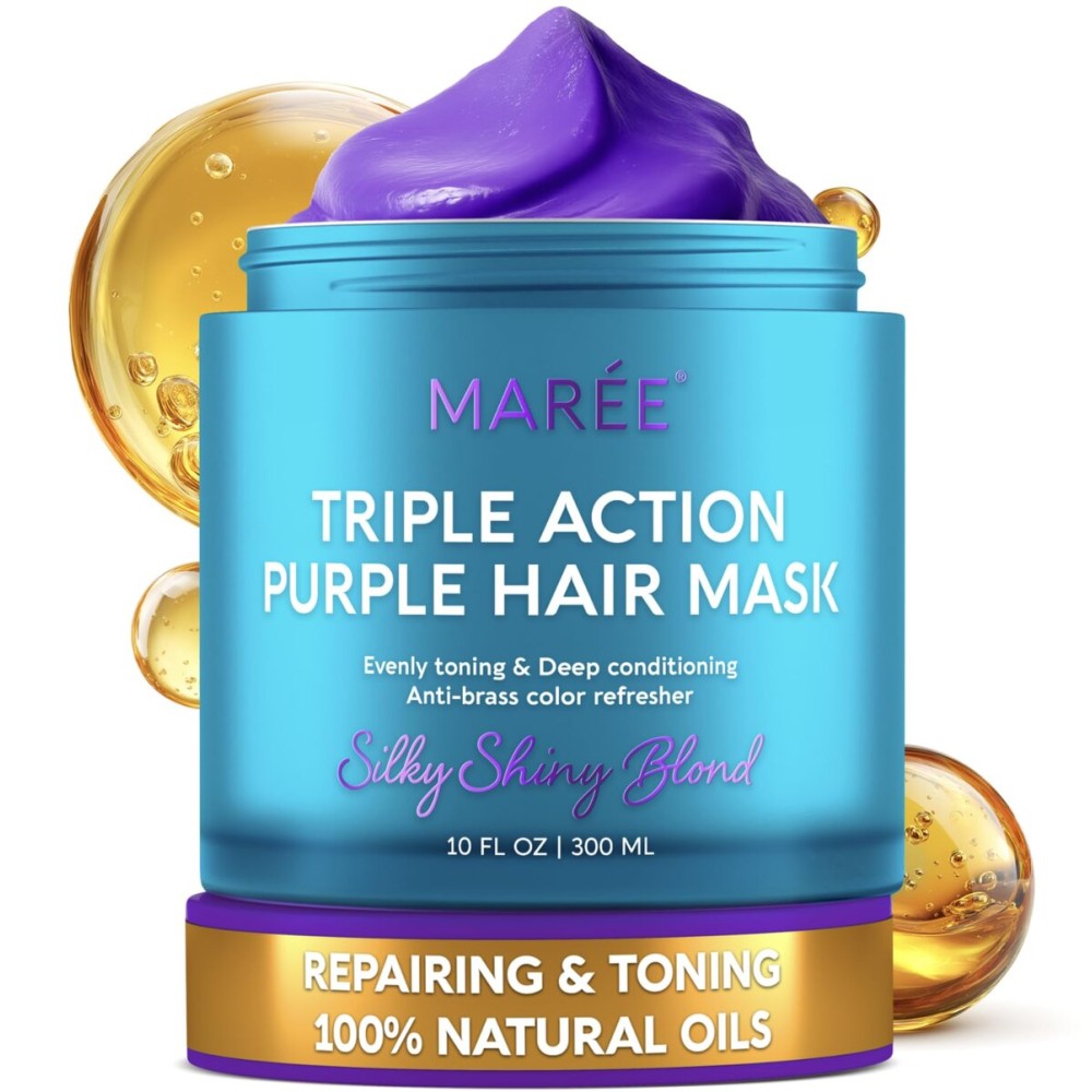 MAREE Deep Conditioning Purple Hair Mask for Blonde Hair - Purple Toner for Brassy, Bleached, Silver, or Color Treated Hair - Hair Repair Mask Keratin Hair Treatment - Matizador Para Cabello Rubio