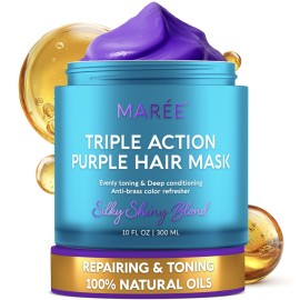 MAREE Deep Conditioning Purple Hair Mask for Blonde Hair - Purple Toner for Brassy, Bleached, Silver, or Color Treated Hair - Hair Repair Mask Keratin Hair Treatment - Matizador Para Cabello Rubio