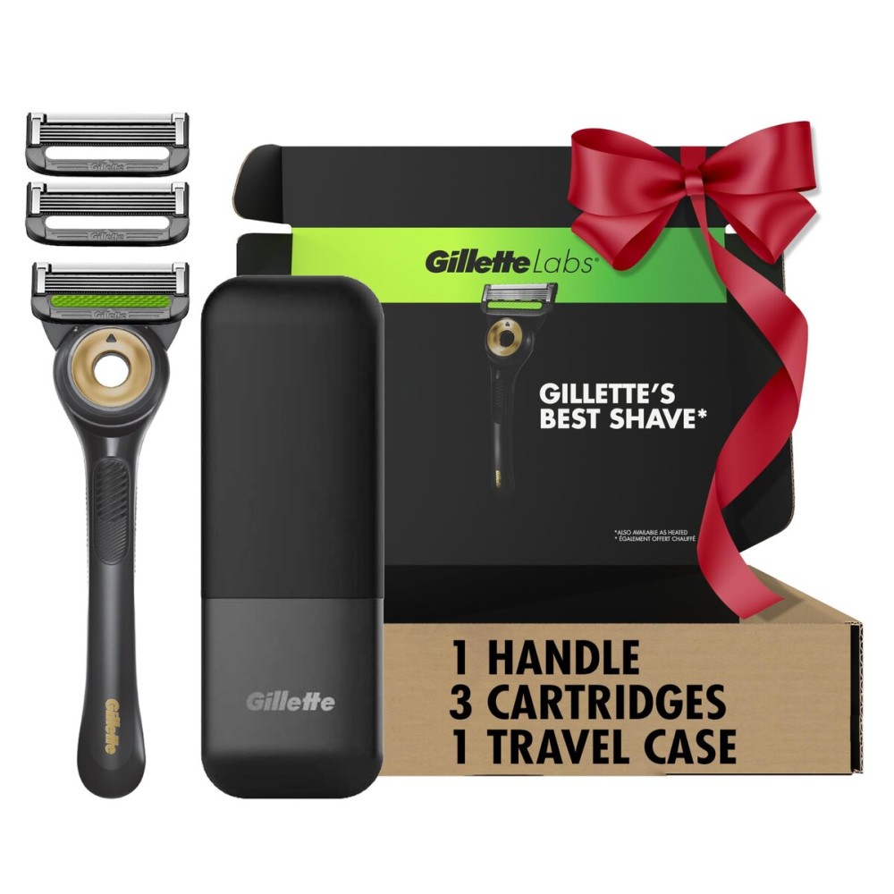GilletteLabs With Exfoliating Bar Shaving Razor For Men, 1 Handle, 3 Blade Refills, Includes Travel Case for Convenient Storage On The Go, Holiday Gifts for Men