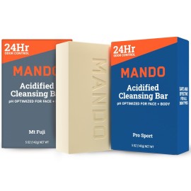 Mando 4-in-1 Acidified Cleansing Bar - 24-Hour Odor Control - Moisturizing Formula - Formulated without SLS and Parabens - Safe For Sensitive Skin - 5 ounces (Pack of 2) - Pro Sport & Mt Fuji