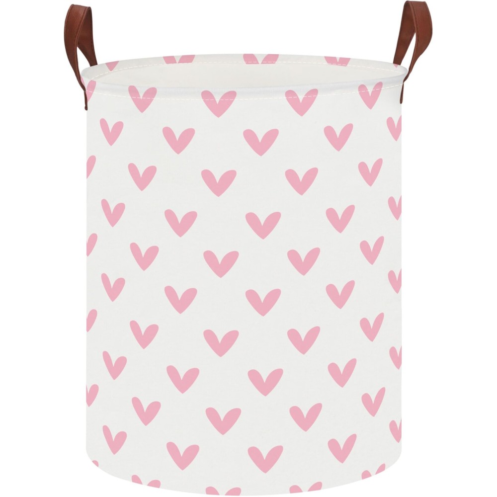 HKEC 19.7 Pink Cute Heart Laundry Basket,Kids Dirty Clothes Hamper,Waterproof Toys Storage Bin,Room Decor,Gift Baskets,Baby Nursery Hamper(Pink Heart)