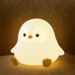 UNEEDE Sitting Penguin Night Light with Removable Floppy Bunny Ears - Silicone Touch Lamp, USB Rechargeable, Dimmable Nursery Light for Kids & Holiday Decor