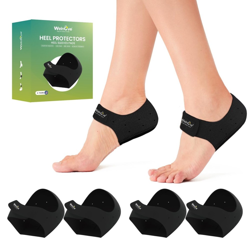 Plantar Fasciitis Gel Heel Protectors - (2 Pairs) Welnove Heel Cups for Women Men Heels Spur Pain Relief - Heel Inserts Pads for Achilles Tendonitis Dry Cracked Heel Support Cushion (Size L)