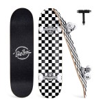 BELEEV Skateboards for Beginners, 31 x 8 inch Complete Skateboard for Kids Teens Adults, 7 Layer Canadian Maple Double Kick Deck Concave Skateboard with LED Light-Up Wheels (Navy Blue)