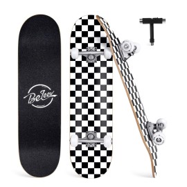 BELEEV Skateboards for Beginners, 31 x 8 inch Complete Skateboard for Kids Teens Adults, 7 Layer Canadian Maple Double Kick Deck Concave Skateboard with LED Light-Up Wheels (Navy Blue)