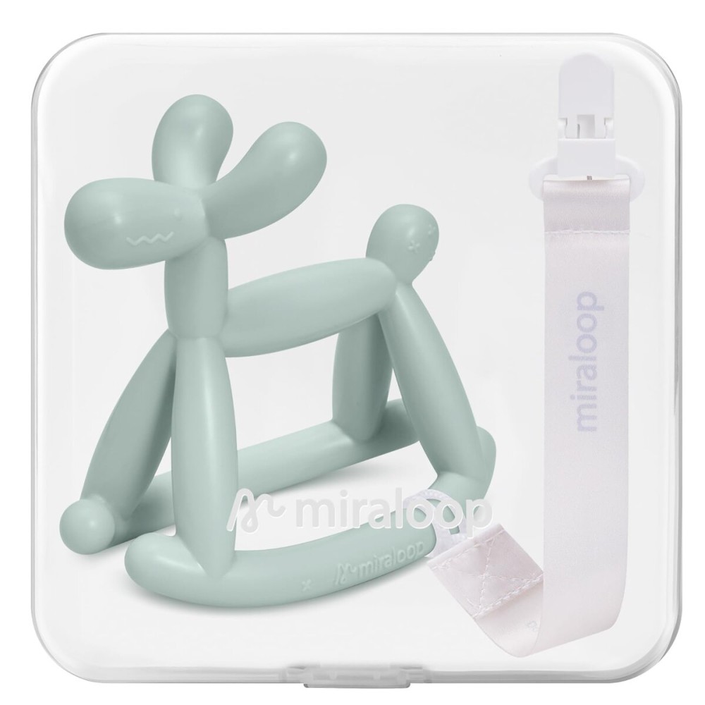 Miraloop Baby Teether Toys for Teething Relief, Teething Toys 3-6 Months Food Grade Silicone Teether with Storage Box and Pacifier Clip, Baby Essential (Mint Green Clip+Box)