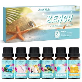Soulorigin Beach Fragrance Oils Set, Essential Oil Gift Set for Diffuser, Summer Scent Diffuser Oil, Diffuser Scents Oil for Home-Ocean Spray, Pink Sands, Salty Sea, Pina Colada, Island Life, Sunshine