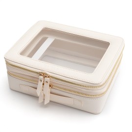 Aveniee Clear Makeup Bags, Double Layer Cosmetic Case with Separate Brush Compartment, Large Toiletry Organizer for Women, Travel Accessories Holder(2 Layers Large, White)