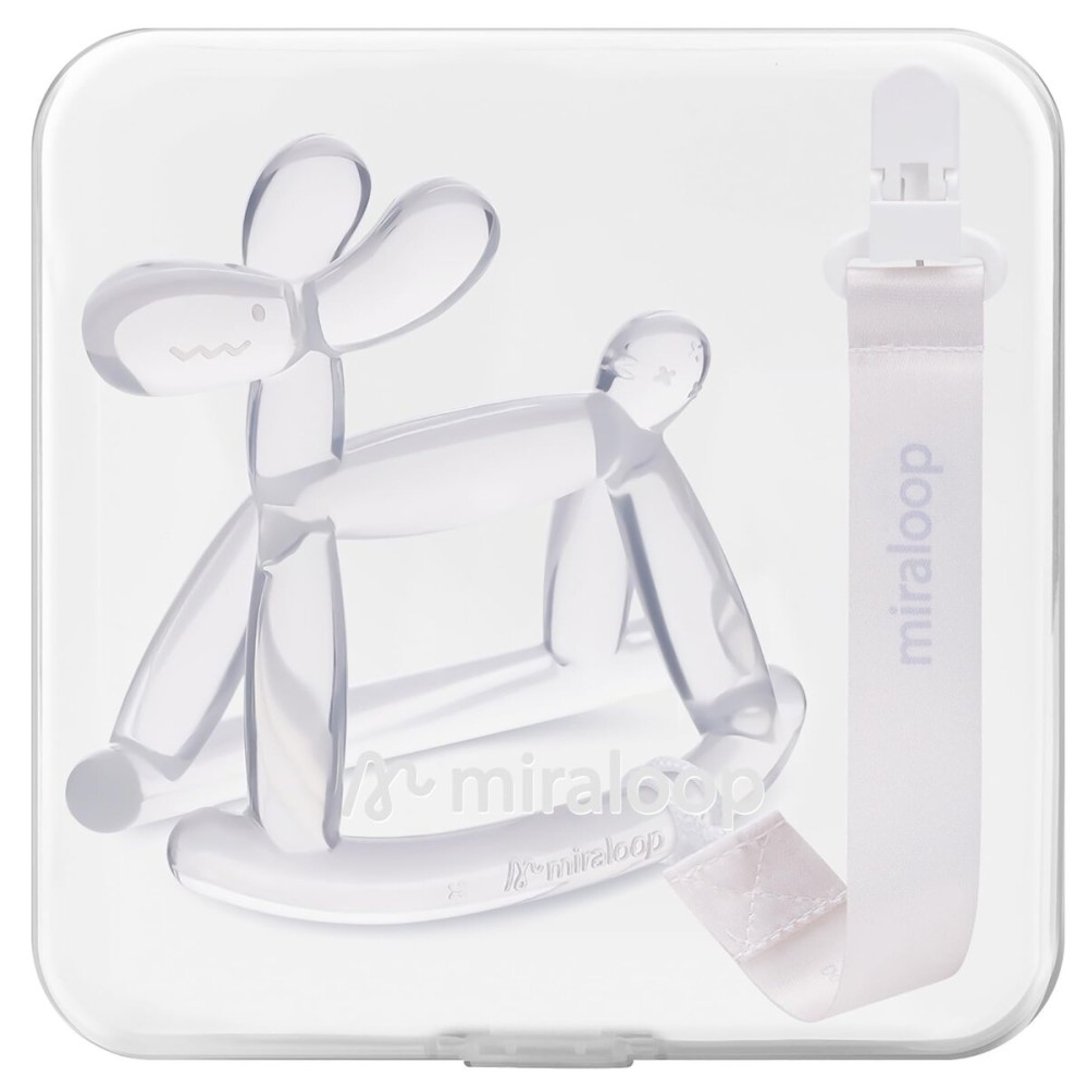 Miraloop Baby Teether Toys for Teething Relief, Teething Toys 3-6 Months Food Grade Silicone Teether with Storage Box and Pacifier Clip, Baby Essential (Clear Clip+Box)