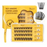 QUEWEL Self Adhesive Eyelashes Natural Look, No Glue Needed Lash Clusters with Eyelash Clusters Tweezer, 32 Pcs Reusable Lashes Self Adhesive for Beginners, DIY Lash Extensions for Home Use(ZN-05)