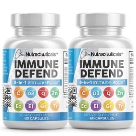 Immune Defense Support Supplement 8 in 1 w/ Zinc 50mg Quercetin, Vit C 1000mg, Vitamin D3 5000 IU, Elderberry, Turmeric Curcumin, Ginger, Echinacea - Immunity System Booster Adults Vegan - 60Ct (2)