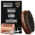 Beardilizer Beard Brush Kit, 100% Pure Boar Bristle Brush, Luxury Wood Comb & 2 Mustache Scissors, Professional Grooming & Care, Beard Accessories for Men