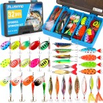 PLUSINNO Fishing Lures Spinner Baits, 32PCS Trout Bass Fishing Lures, Spinning Spoons with Copper Body & Blade, Fishing Gear Kit with Tackle Box Gifts for Men Bass Trot Freshwater