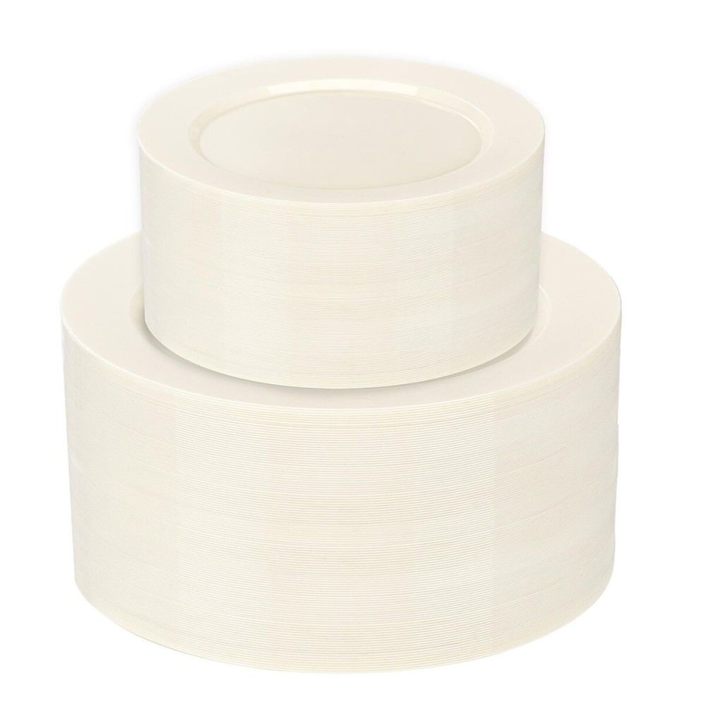 I00000 102 Pcs Ivory Plastic Plates, Disposable Party Plates Include 51 Ivory Dinner Plate 10 and 51 Plastic Dessert Plate 7 Perfect for Birthday, Party & Wedding