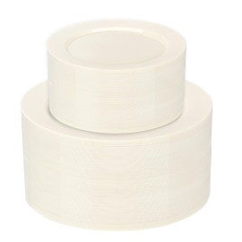 I00000 102 Pcs Ivory Plastic Plates, Disposable Party Plates Include 51 Ivory Dinner Plate 10 and 51 Plastic Dessert Plate 7 Perfect for Birthday, Party & Wedding