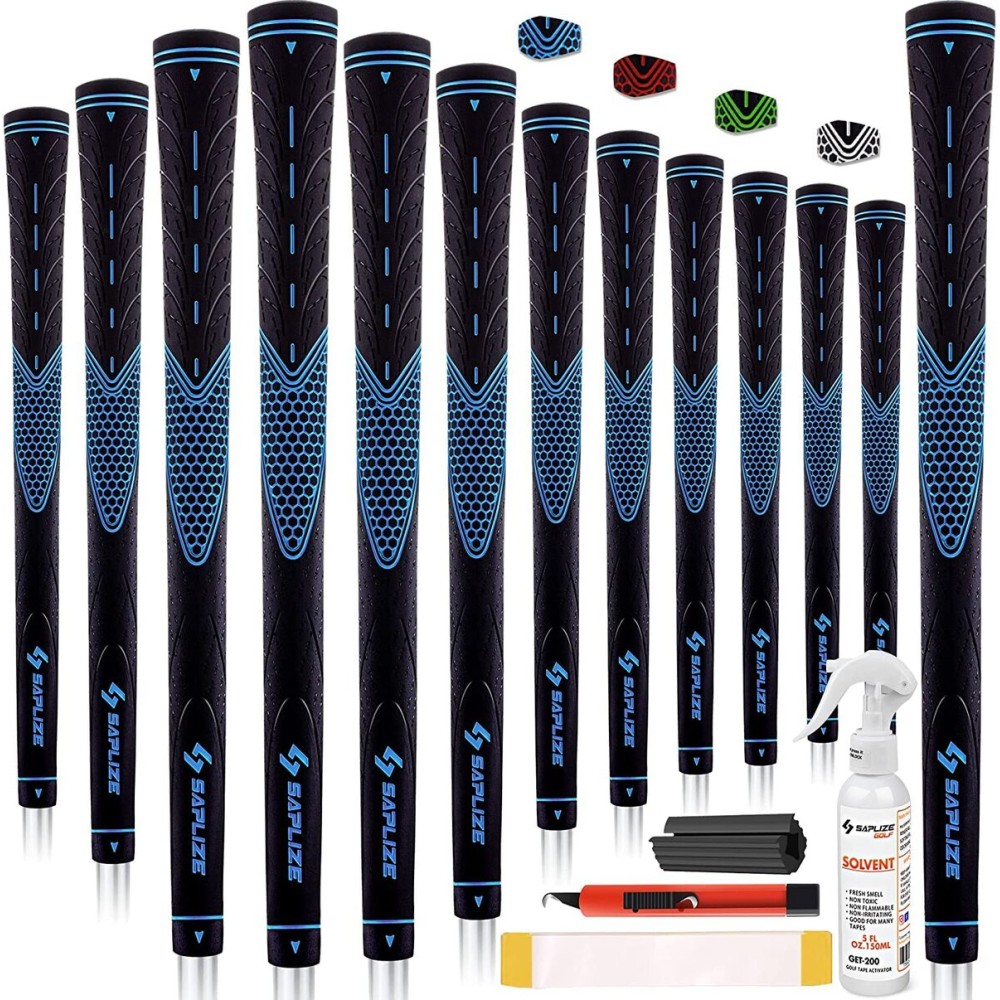 SAPLIZE Golf Grips Set of 13, Bundle with Tape  Full Regripping Kit, Jumbo, Women / Men Anti-slip Rubber Golf Club Grips, CC01 Series, Blue