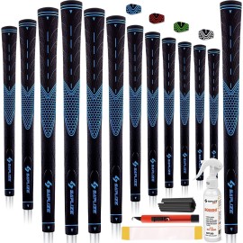 SAPLIZE Golf Grips Set of 13, Bundle with Tape  Full Regripping Kit, Jumbo, Women / Men Anti-slip Rubber Golf Club Grips, CC01 Series, Blue