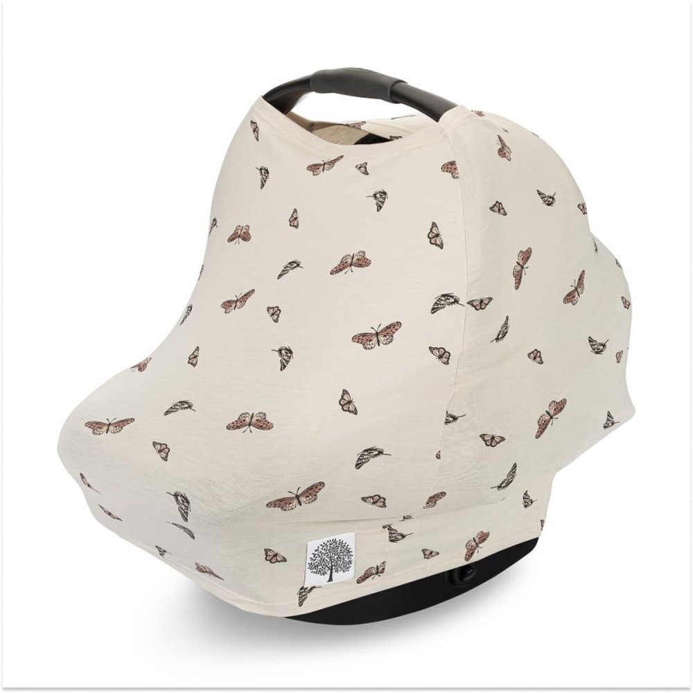 Parker Baby 4 in 1 Car Seat Cover for Girls and Boys - Stretchy Carseat Canopy, Nursing Cover, Grocery Cart Cover, High Chair Cover - Butterfly