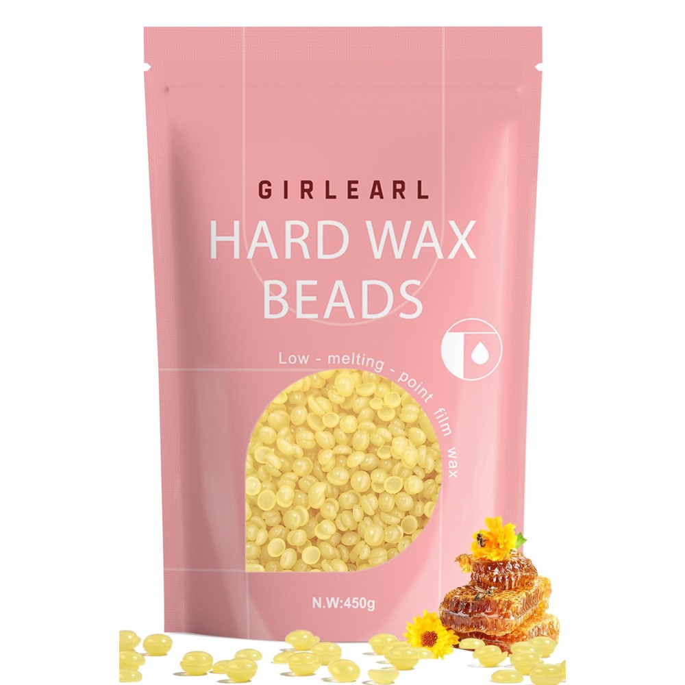GIRLEARLE Hard Wax Beads, 1lb Honey Wax Beans for Hair Removal, Hard Wax for Sensitive Skin at Home, Wax Refill Perfect for Brazilian Bikini, Legs, Facial, Eyebrow and Full Body for Women and Men