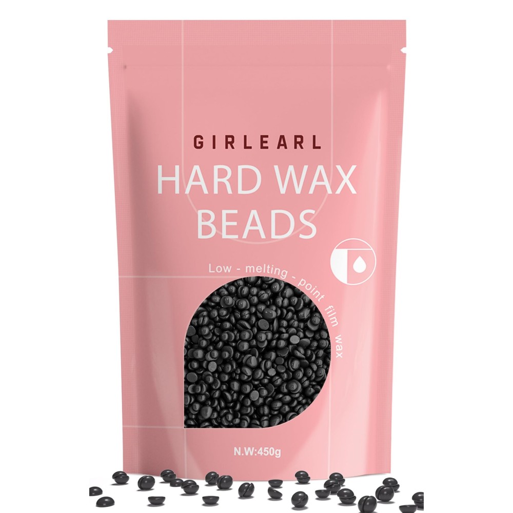 GIRLEARLE Hard Wax Beads, 1lb Wax Beans for Hair Removal, Hard Wax for Sensitive Skin at Home, Wax Refill Perfect for Legs, Facial, Brazilian Bikini, Eyebrow and Full Body for Women and Men (Black)
