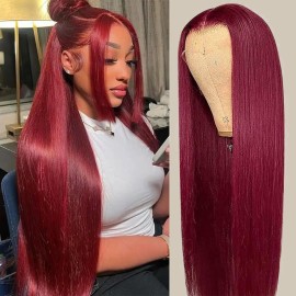 CHEETAHBEAUTY 99j Burgundy Lace Front Wigs Human Hair 18Inch 13x6 Burgundy Wig Human Hair 220% Density Brazilian Virgin Straight Human Hair Wigs for Women Pre Plucked with Baby Hair