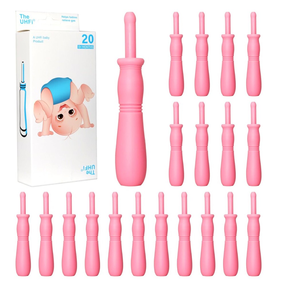 uhfi Gas and Colic Reliever for Babies, 20 Count Natural Solution Effective Instant Constipation Gas Relief for Babies Boys Girls Colic and Gas Relief, Pink