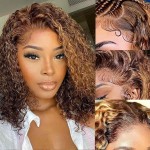 WPPIKK Highlight Lace Front Wig Human Hair 180 Density Brazilian Wet and Wavy Human Hair Wigs for Black Women Curly P4/27 Colored 13x4 Lace Frontal Wig (P4/27 Highlight Color, 10 Inch)
