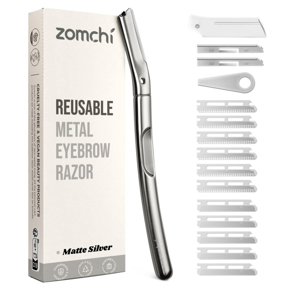 ZOMCHI Dermaplaning Tool, Dermaplaning Razor for Women & Men, Reusable Eyebrow Razor with 11 Refill Blades, Facial Razor Removes Peach Fuzz, Exfoliates Skin (Matte Silver)