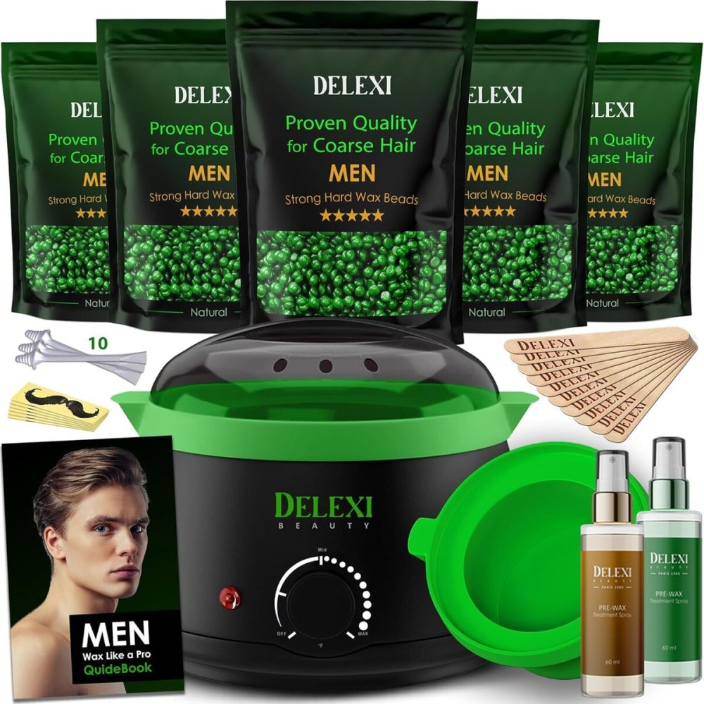 All-in-One Waxing Kit for Men - Complete Hard Wax Kit for Hair Removal, Body & Face, Home Waxing Warmer for Brazilian & Bikini, Includes Wax Pot, Wax Machine & Accessories