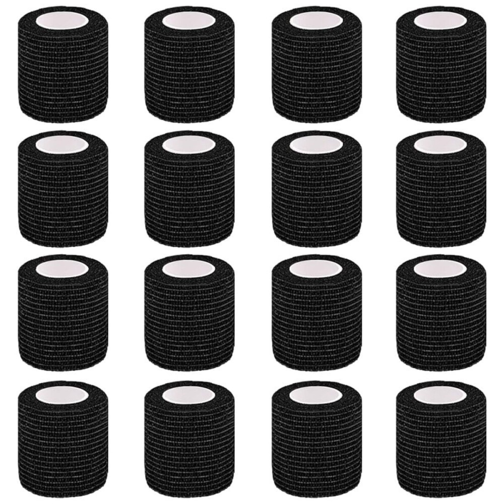 Clooflar 16 Pack Self Adhesive Bandage Wrap, 2 X 5 Yards Black Elastic Cohesive Bandage Wrap for Sports, Wrist, Ankle and Vet Wrap, Grip Tape