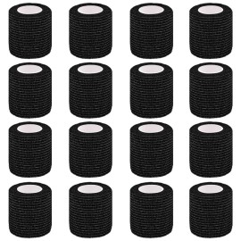 Clooflar 16 Pack Self Adhesive Bandage Wrap, 2 X 5 Yards Black Elastic Cohesive Bandage Wrap for Sports, Wrist, Ankle and Vet Wrap, Grip Tape