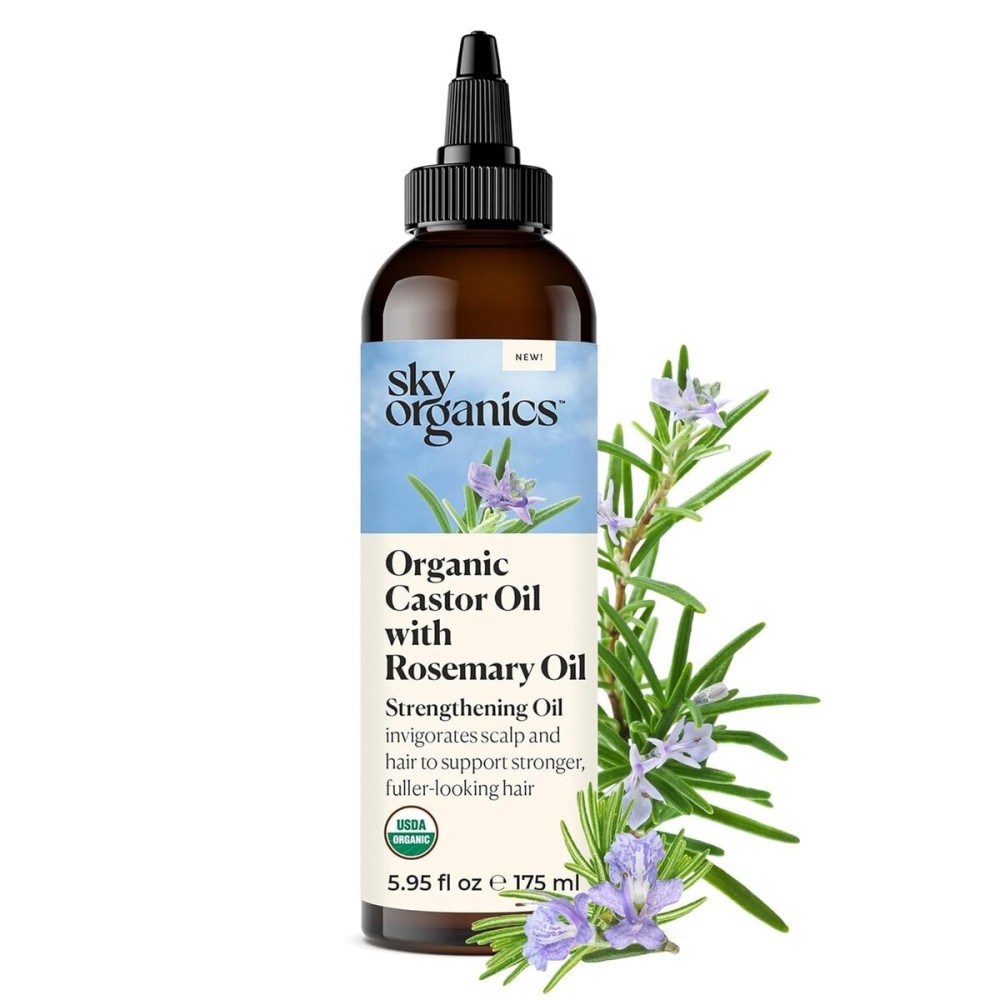 Sky Organics USDA Organic Castor Oil with Rosemary Oil, Strengthening Oil, Pure Potent Blend, Hexane Free, Invigorates Scalp, Supports Stronger, Fuller-Looking Hair, Textured Hair