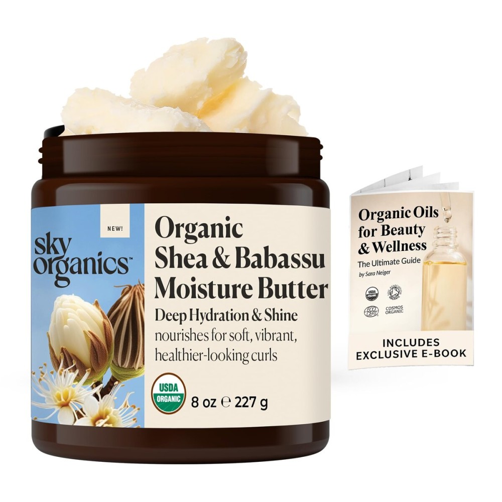 Sky Organics - Organic Deep Hydration Hair & Skin Shea &Babassu Butter with Ebook, Nourishing Butter for Curly Hair, Frizz Control, and Smooth Skin - Organic Plant Oils Blend - Vegan, Cruelty-Free