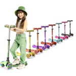 Lifemaster Mini 3-Wheel Kids Scooter with Multi-Color Wheel Lights - 4-Height Adjustable Handlebar, Wide Anti-Slip Deck, Child Safety Certified, Boys & Girls Ages 2+ Supports Up to 110 lbs, Neon Green