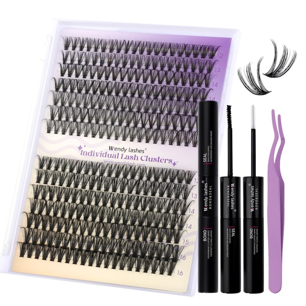 Lash Clusters Kit for Eyelash Extensions: Ultra-light, DIY, Natural, Fluffy, Manga, Wispy, Waterproof, Anime, Manga, Cat Eye, D Curl, 12-16mm Mixed, 30/40D, Wendy Lashes, 0125