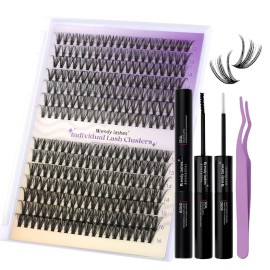 Lash Clusters Kit for Eyelash Extensions: Ultra-light, DIY, Natural, Fluffy, Manga, Wispy, Waterproof, Anime, Manga, Cat Eye, D Curl, 12-16mm Mixed, 30/40D, Wendy Lashes, 0125