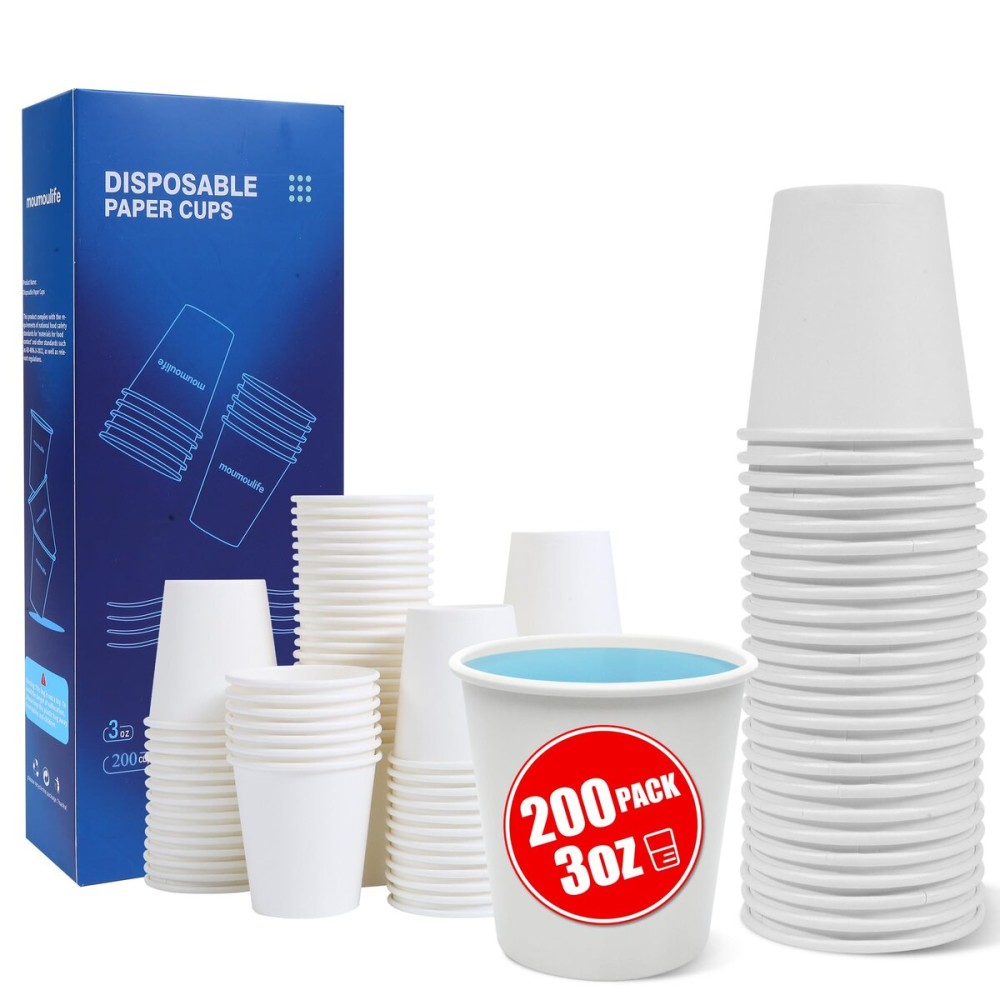 MOUMOULIFE 200 Count 3oz Disposable Paper Cups, Bathroom Mouthwash Cups, Leak-Free Food Safe Small White Paper Mini Cups for Bathroom