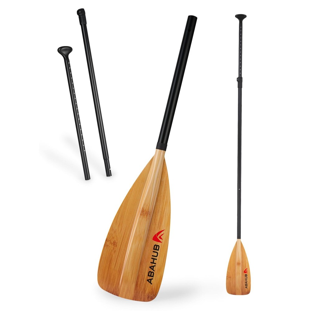 Abahub SUP Paddles - 3 Piece Adjustable Stand up Paddle - Lightweight Oar for Paddleboard, Aluminum Alloy PU Coated Shaft 68 - 84, Bamboo Print Plastic Nylon Blade