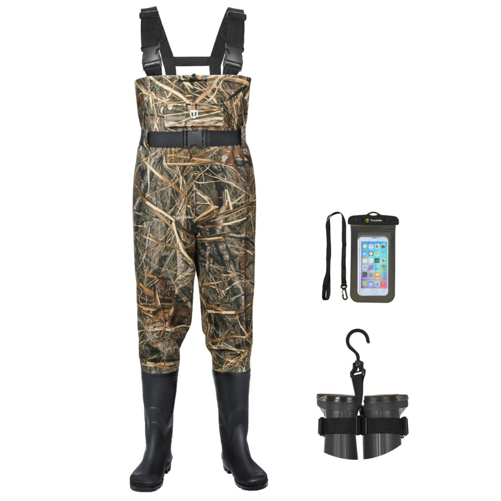 TIDEWE Bootfoot Chest Wader, 2-Ply Nylon/PVC Waterproof Fishing Hunting Waders with Boot Hanger for Men Women Next Camo Evos Size 6