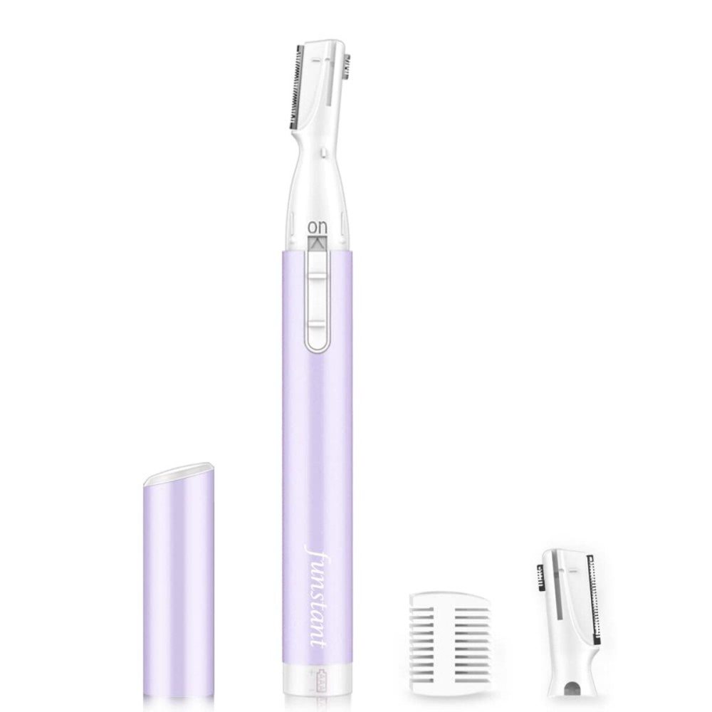 Funstant Upgraded Eyebrow Trimmer, Precision Electric Eyebrow Razor for Women Battery-Operated Facial Hair Remover with Comb No Pulling Sensation Painless for Face Chin Neck, Upper-Lip, Peach-Fuzz