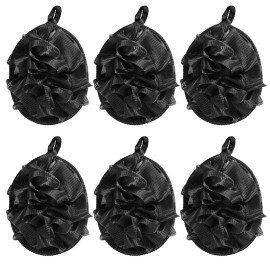 Boao 6 Pcs Bath Shower Pouf Sponge Mesh Pouf Shower Ball Exfoliating Body Sponge Pad Scrubber Glove with Flower Bath Ball (Black)