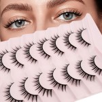 Natural Lashes Manga Lashes Cat Eye Lashes False Eyelashes Natural Look, Yasnai Wispy EyeLashes Short 10mm Wet Look Fake Lashes Volume Lashes, Strips Lashes Eyelashes 7 Pairs Pack