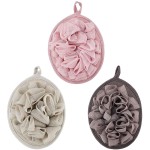 Boao 3 Pcs Bath Shower Pouf Sponge Mesh Pouf Shower Ball Exfoliating Body Sponge Pad Scrubber Glove with Flower Bath Ball (Khaki,Dark Brown,Dark Pink)