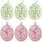 Boao 6 Pcs Bath Shower Pouf Sponge Mesh Pouf Shower Ball Exfoliating Body Sponge Pad Scrubber Glove with Flower Bath Ball (Green,Light Pink)